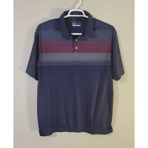 PGA Tour Mens Navy Blue Striped Golf Polo Shirt Size XL